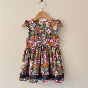 PAINT BY NUMBERS EUC Retro Style Floral Flutter Sleeve Twirl Dress